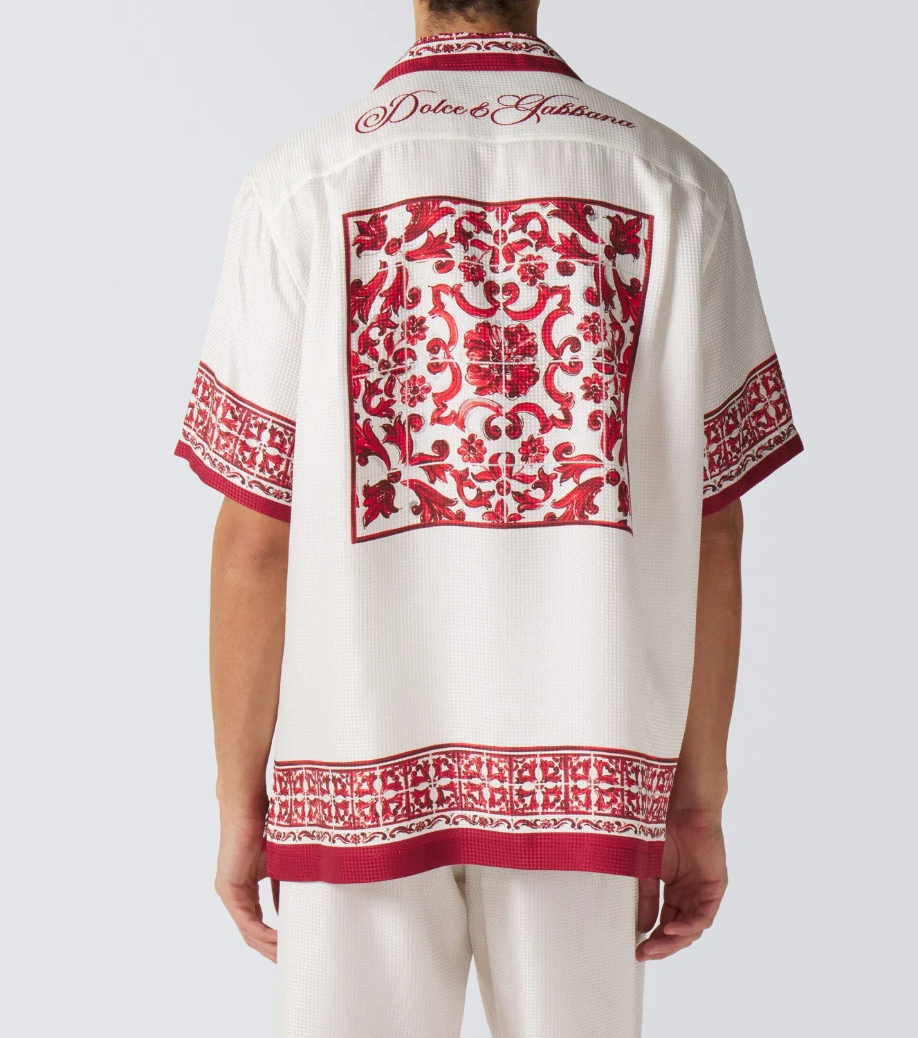 Шелковая жаккардовая рубашка с майоликой Dolce & Gabbana, белый — фото 4