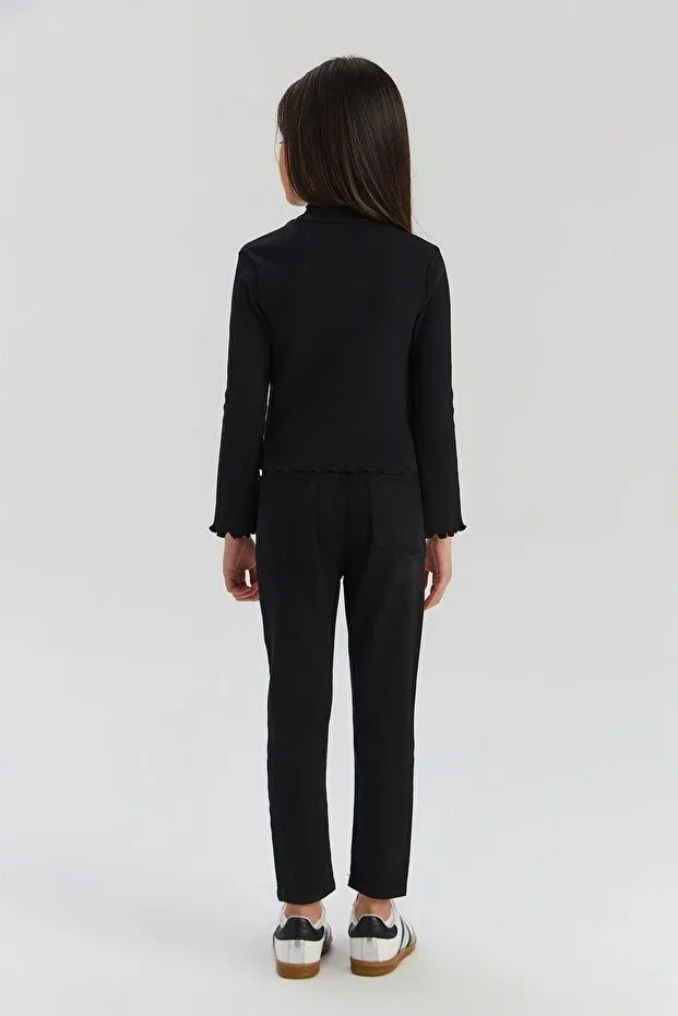 Детская футболка для девочек с длинным рукавом Tyess Basic, Black — фото 4