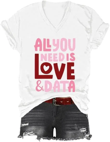 Футболка с принтом V-образным вырезом, All You Need is Love, White