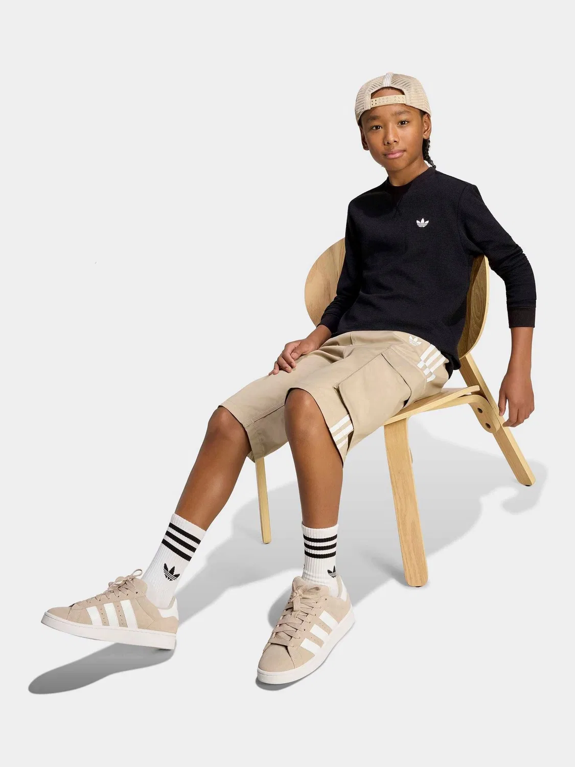 Футболка с вафельным узором Regular Waffle Longsleeve, adidas Originals, черный — фото 3