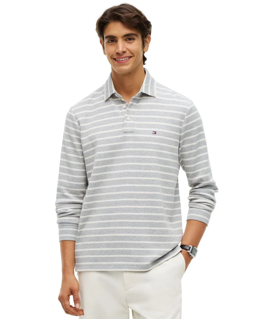 Поло с вафельным трикотажем с длинным рукавом Tommy Hilfiger, Light Gray Heather/Ivory Petal