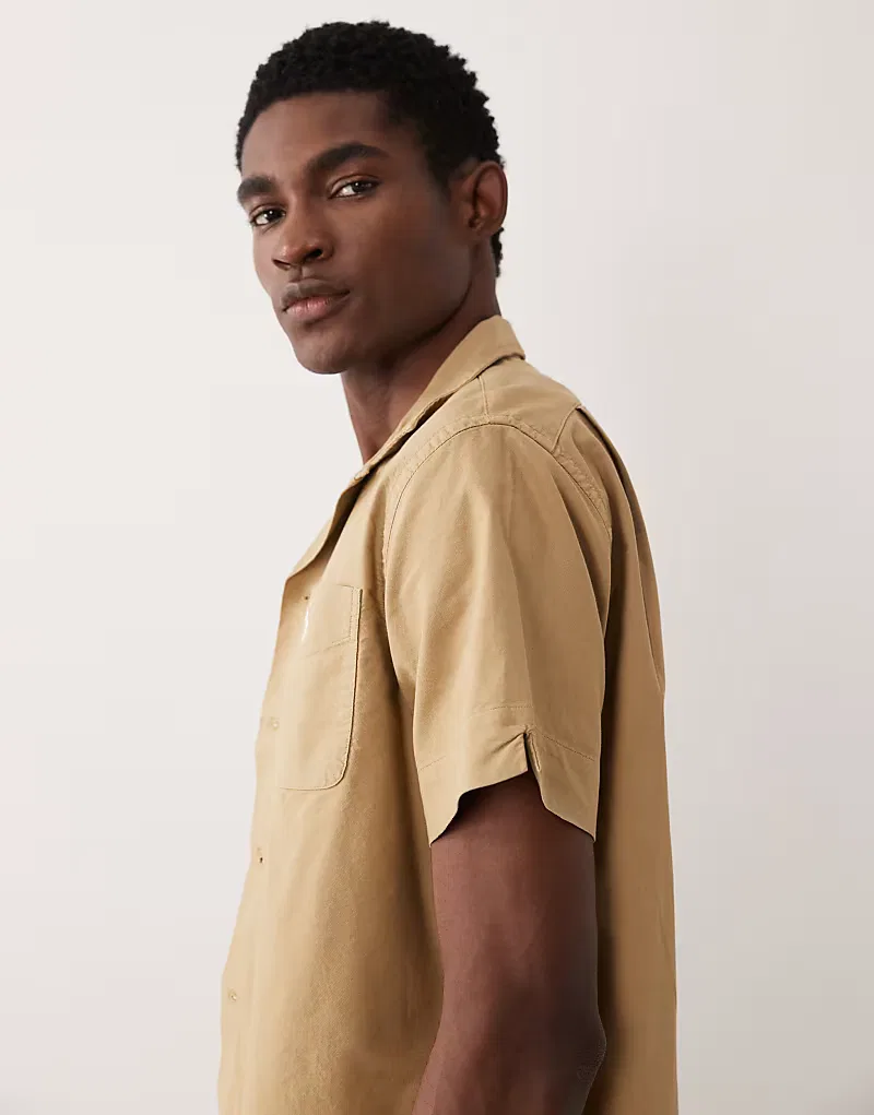 Хлопковая рубашка Polo Ralph Lauren с коротким рукавом, бежевый — фото 4