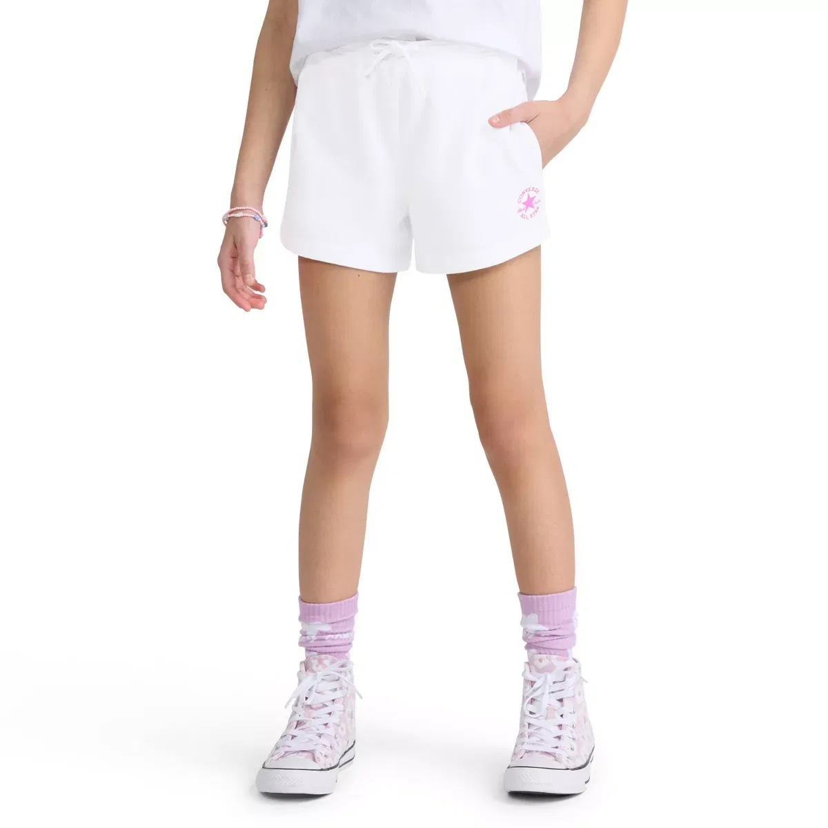 Детские шорты для девочек из футера с завязками Converse, White
