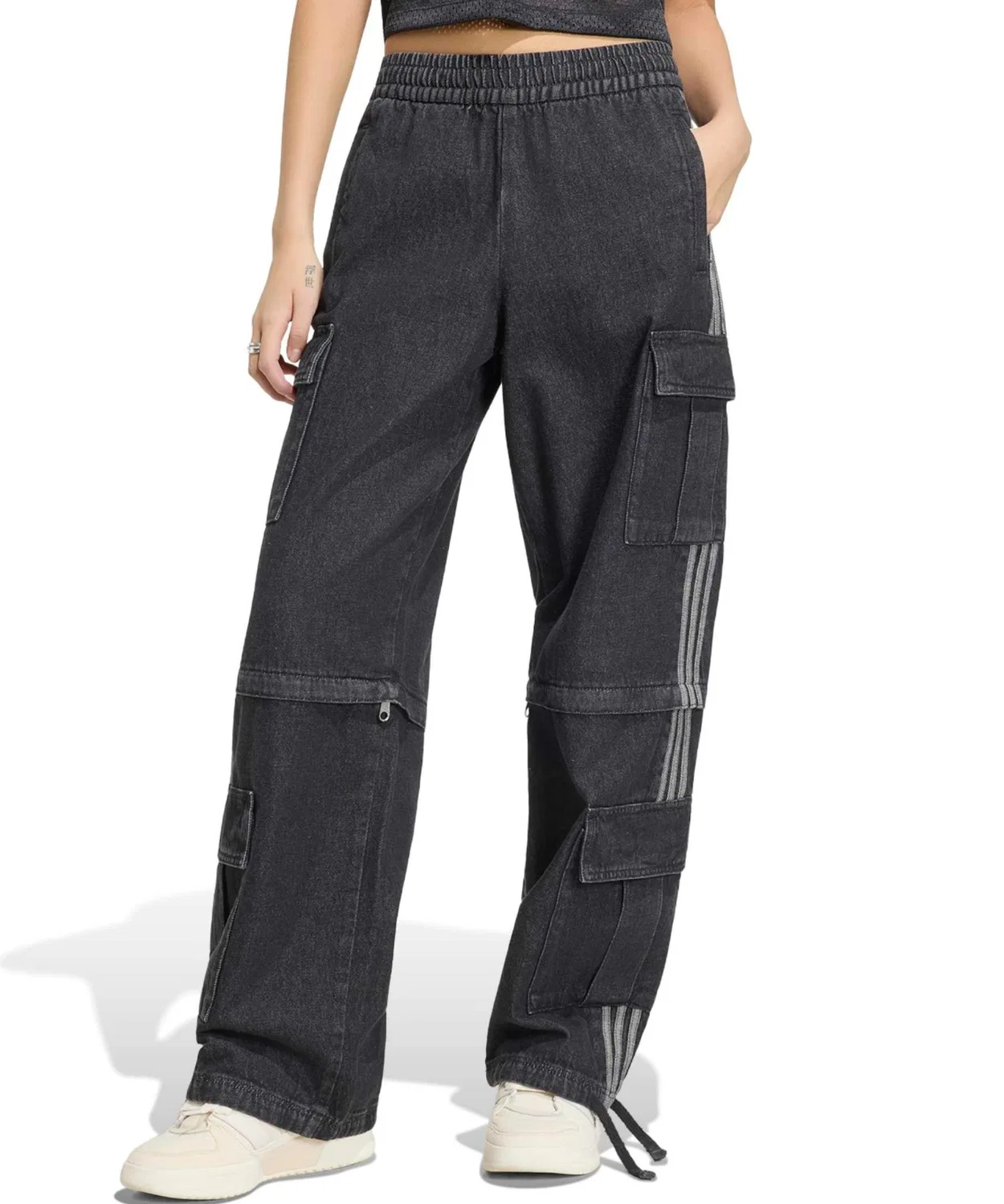 Женские джинсы свободного кроя с 2-в-1 дизайном Mid Rise 2-in-1 Denim Pant Adidas, Черный