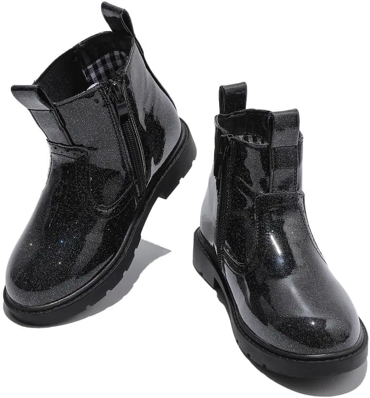 Детские ботинки челси водонепроницаемые с боковой молнией kkdom, Patent Glitter Black — фото 3