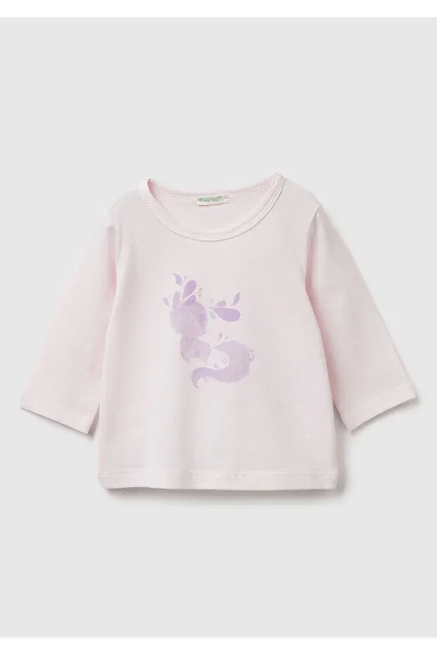 Детская футболка с длинным рукавом с принтом United Colors Of Benetton, Powder Pink