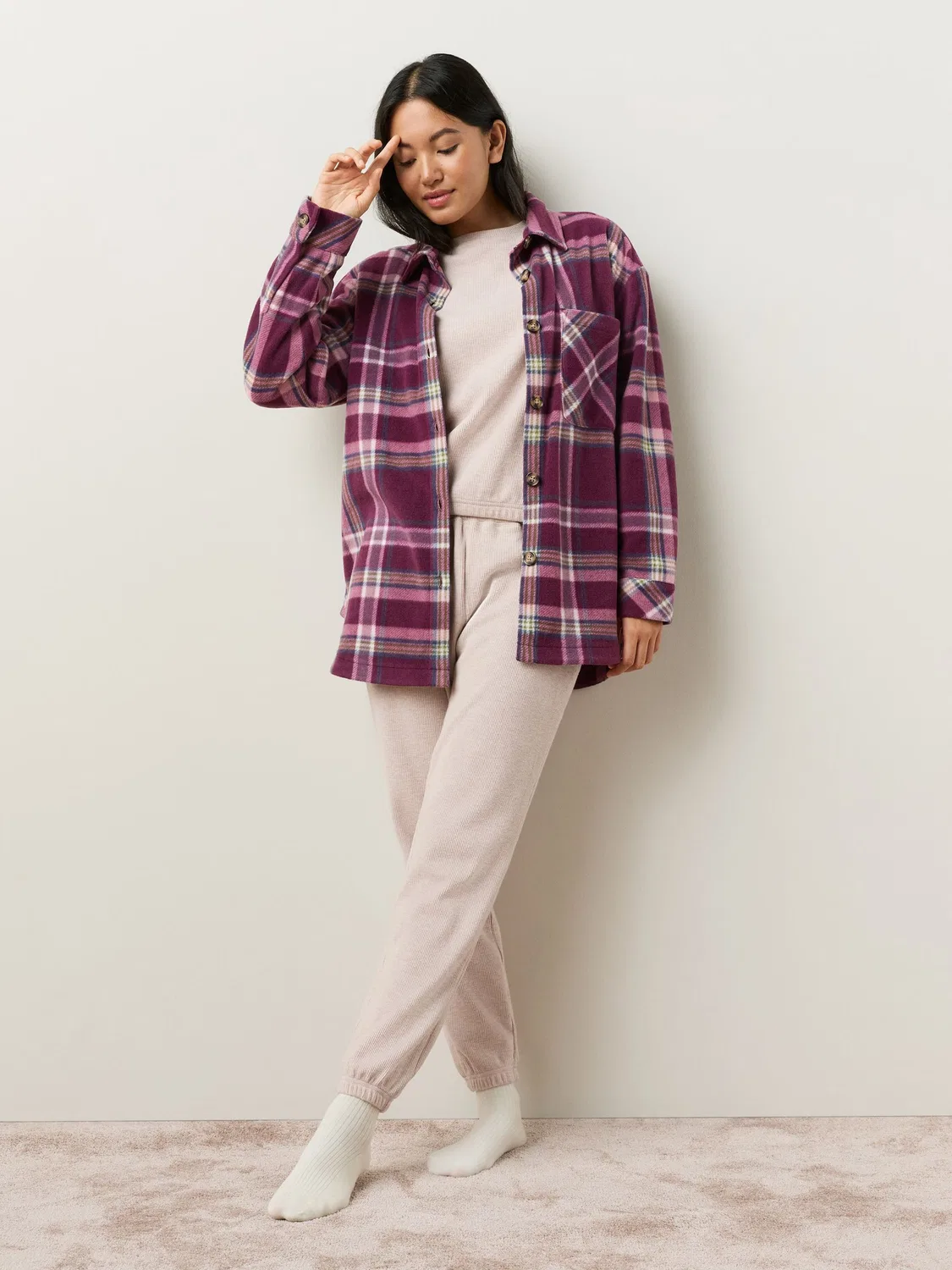 Рубашка-куртка из полярного флиса, клетка, Burgundy Red Check Next — фото 2