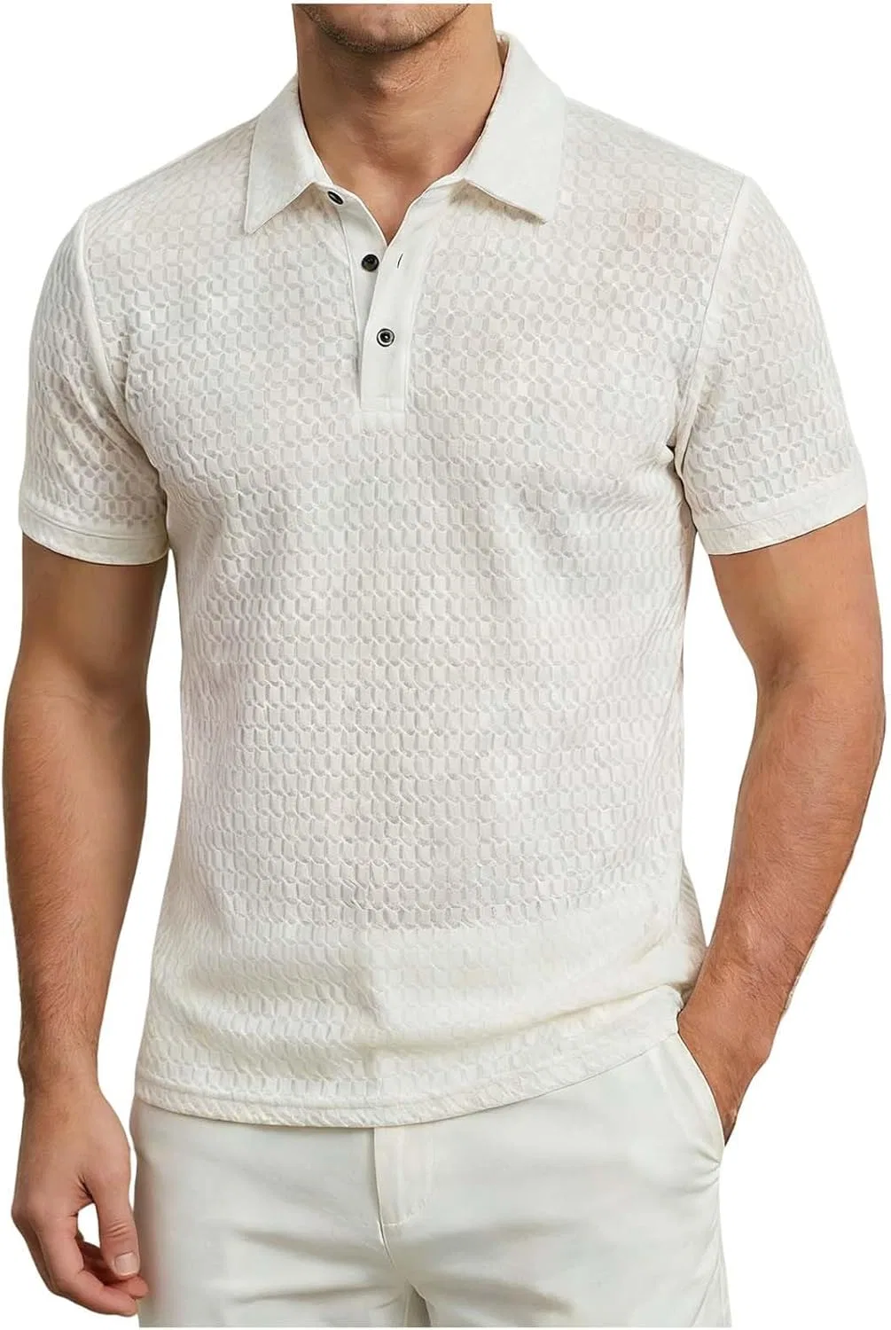 Мужская повседневная рубашка с коротким рукавом из нейлона, White