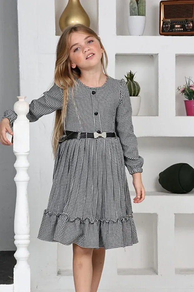 Детское платье для девочек с принтом Minigimin Cicileri, Black - White-64708 — фото 4
