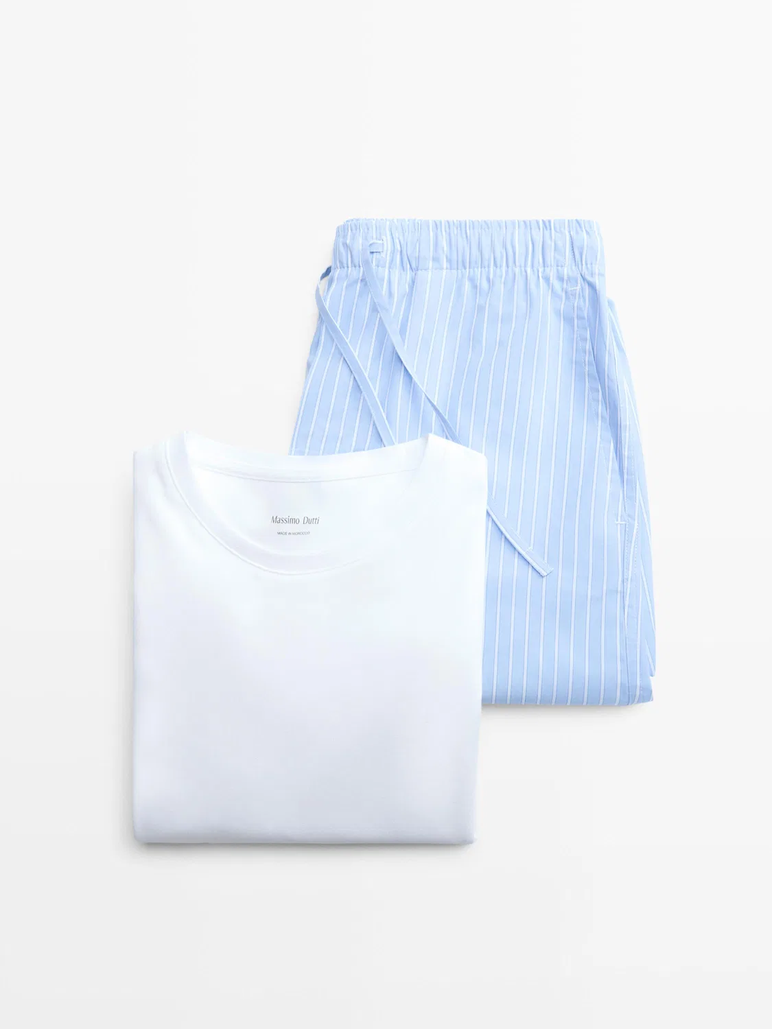 Пижама Massimo Dutti, комплект кофта с короткими рукавами и полосатые брюки, небесно-голубой