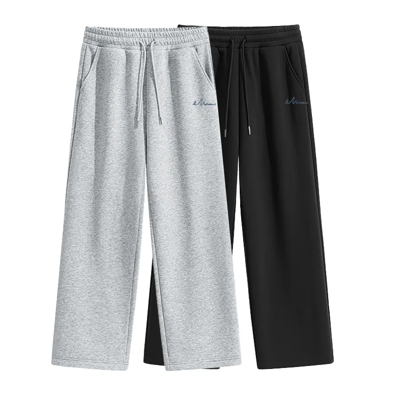 Детские брюки прямого кроя с флисовой подкладкой Mz Free Line Pants Logo MINISO, Heather Gray + Black