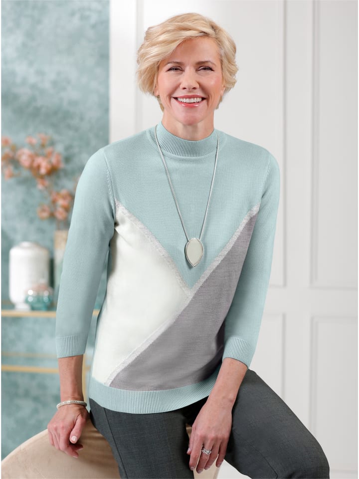 

Свитер с воротником-стойкой в мятно-лаймовом и серо-каменном цветах WITT WEIDEN