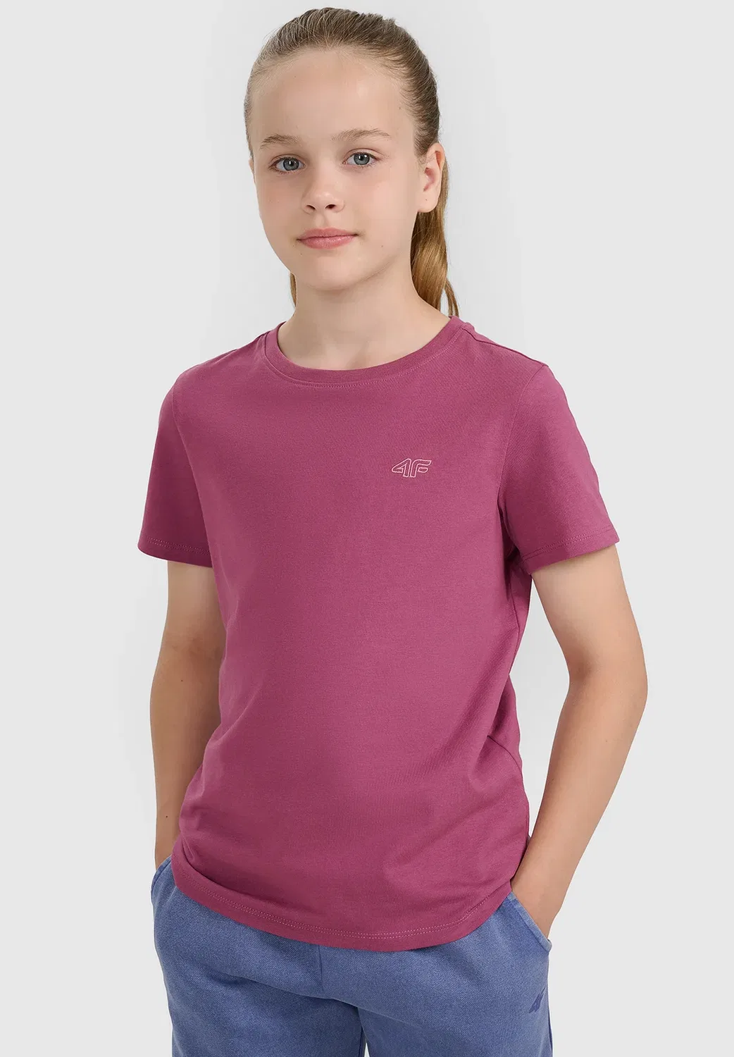 Футболка oversize gładki dziewczęcy - niebieski 122 (6-7 лат) - базовая футболка 4F, Dark Violet — фото 2