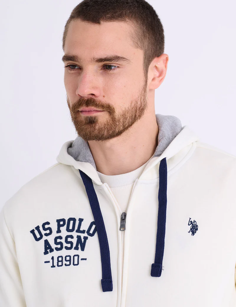 Толстовка U.S. Polo Assn Wordmark Applique Full Zip Fleece, ванильный — фото 3