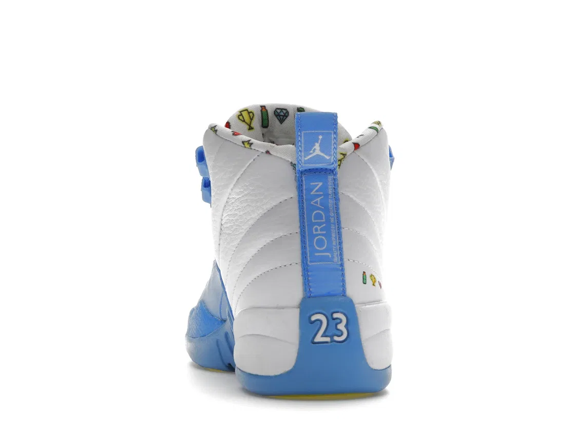 Детские кроссовки Lifestyle с принтом смайлов Jordan 12 Retro, White/Lemon Venom/Vivid Sulfur/University Blue — фото 4