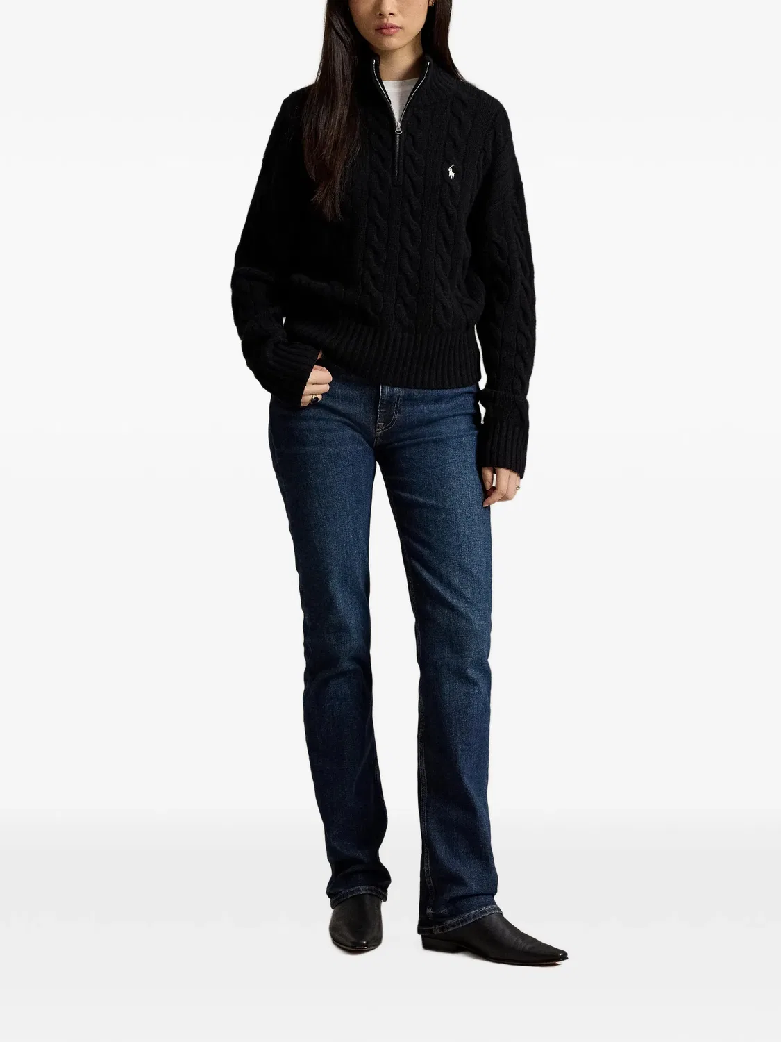 Джемпер из шерсти и кашемира на молнии Polo Ralph Lauren, черный — фото 3