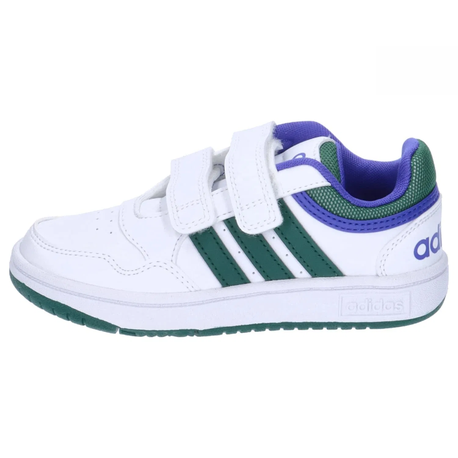 Детские кроссовки для мальчиков и девочек с липучкой Hoops Lifestyle Basketball Hook-and-loop Adidas, Cloud White Collegiate Green Lucid Blue — фото 2