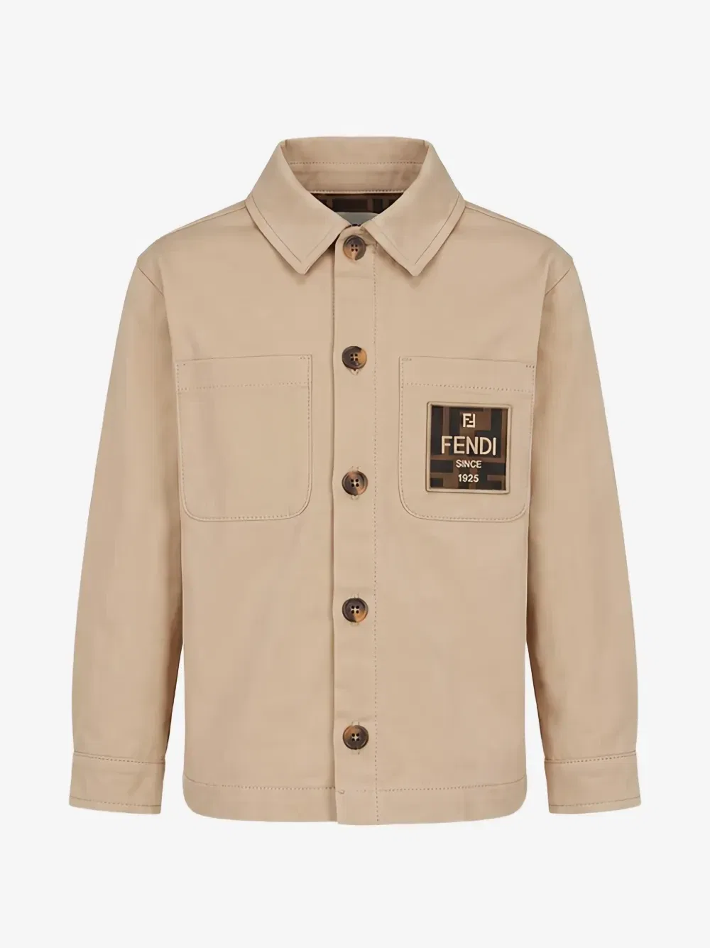 Рубашка-куртка с нашивкой в виде логотипа FF FENDI KIDS, бежевый