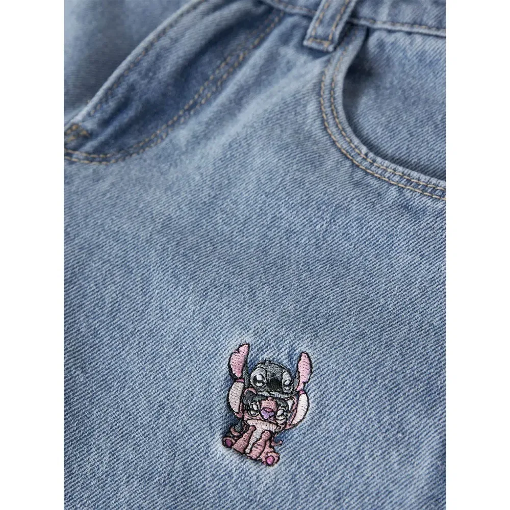 Детские джинсы для девочек с вышивкой Stitch Wide Name it, Blue — фото 4