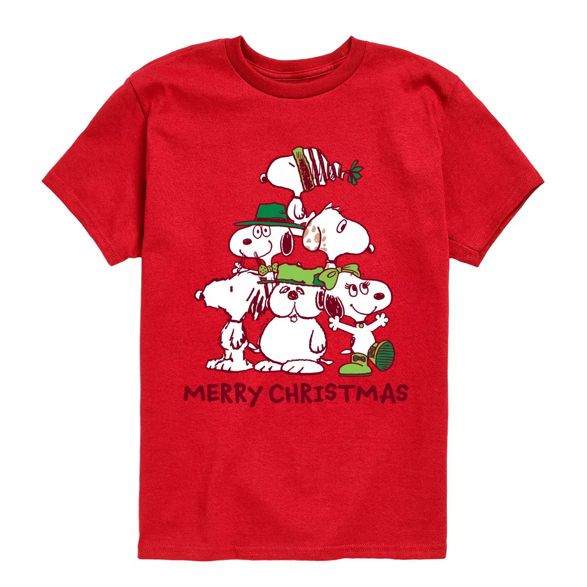 Футболка с принтом Snoopy Family Christmas Tree Peanuts, Red