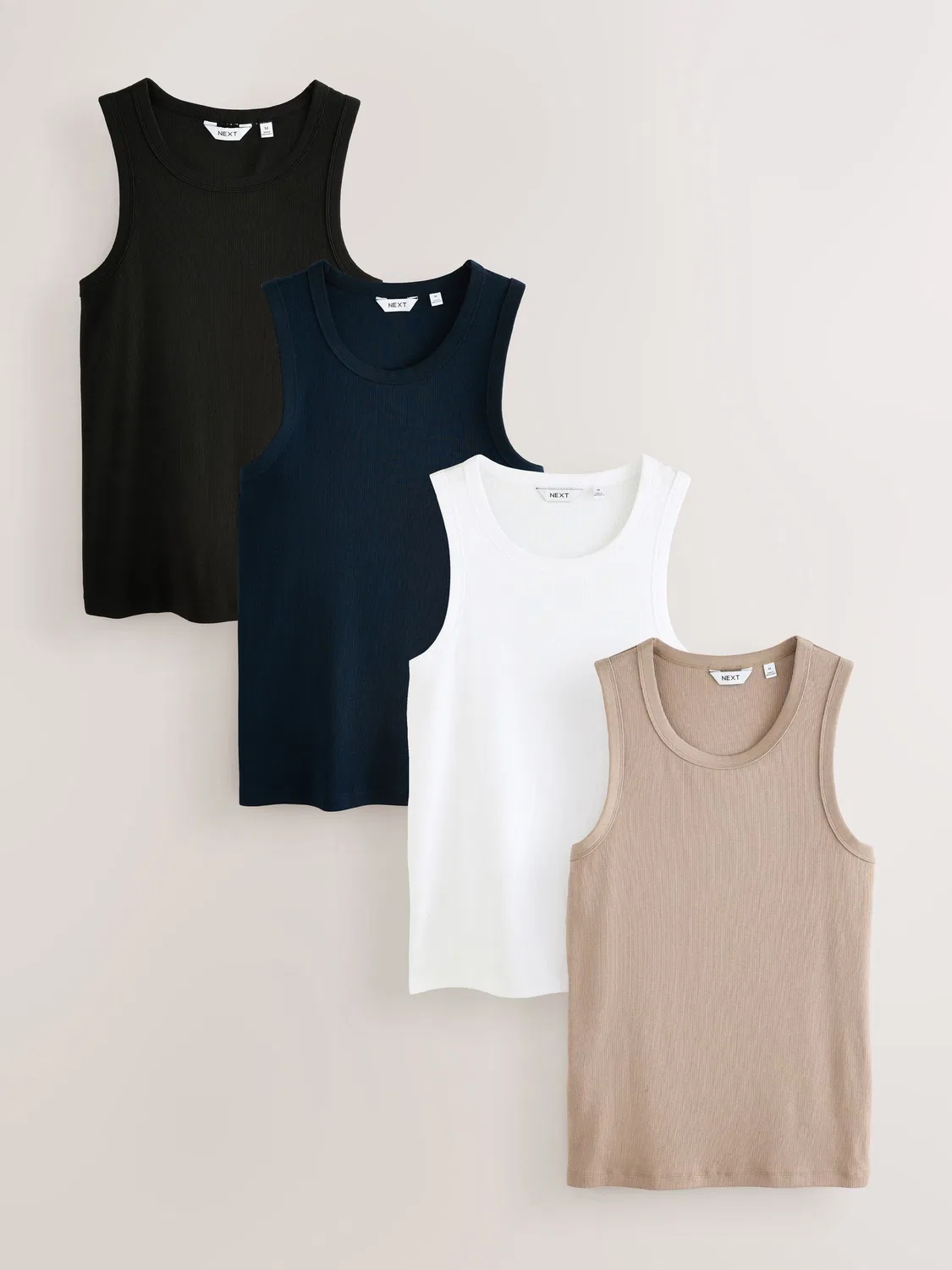 Жилеты утепленные, 4 Pack Slim Ribbed Vests Next, черный/белый/нейтральный/темно-синий