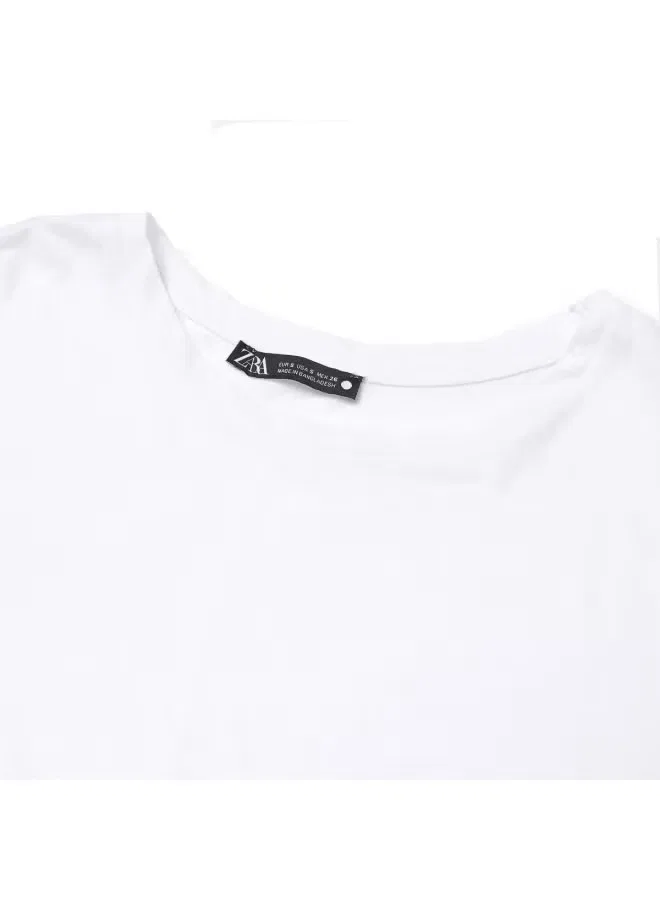 Футболка свободная хлопковая Zara, белый — фото 4