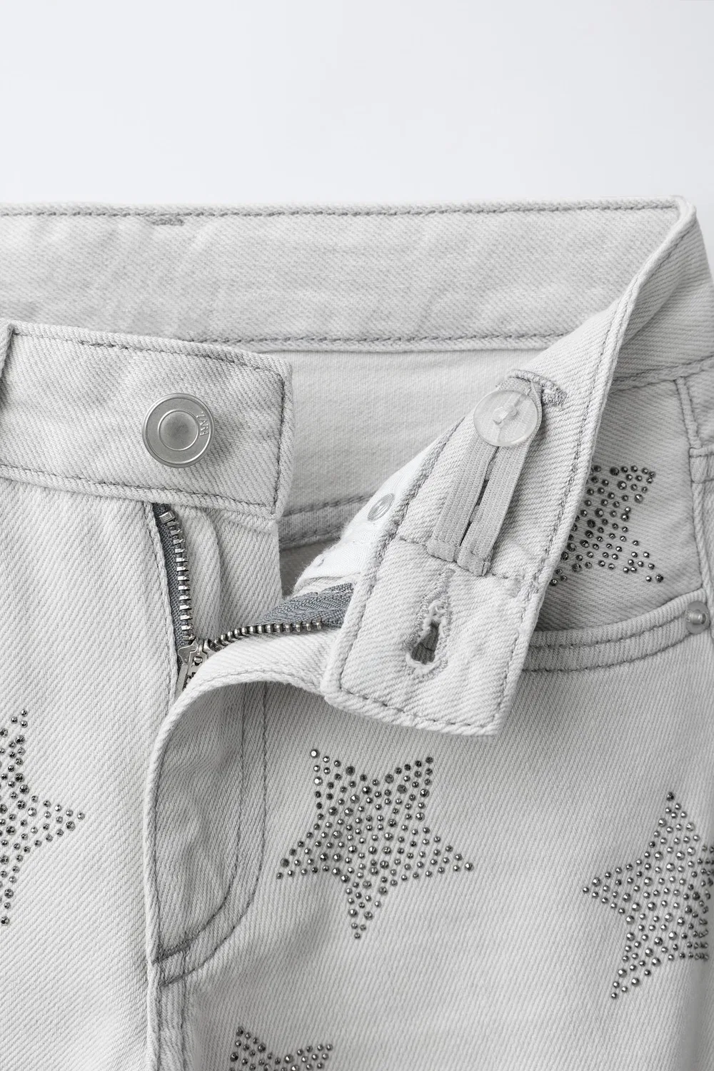 Джинсы с широкими штанинами и принтом в виде звезд. ZARA, Grey marl — фото 3