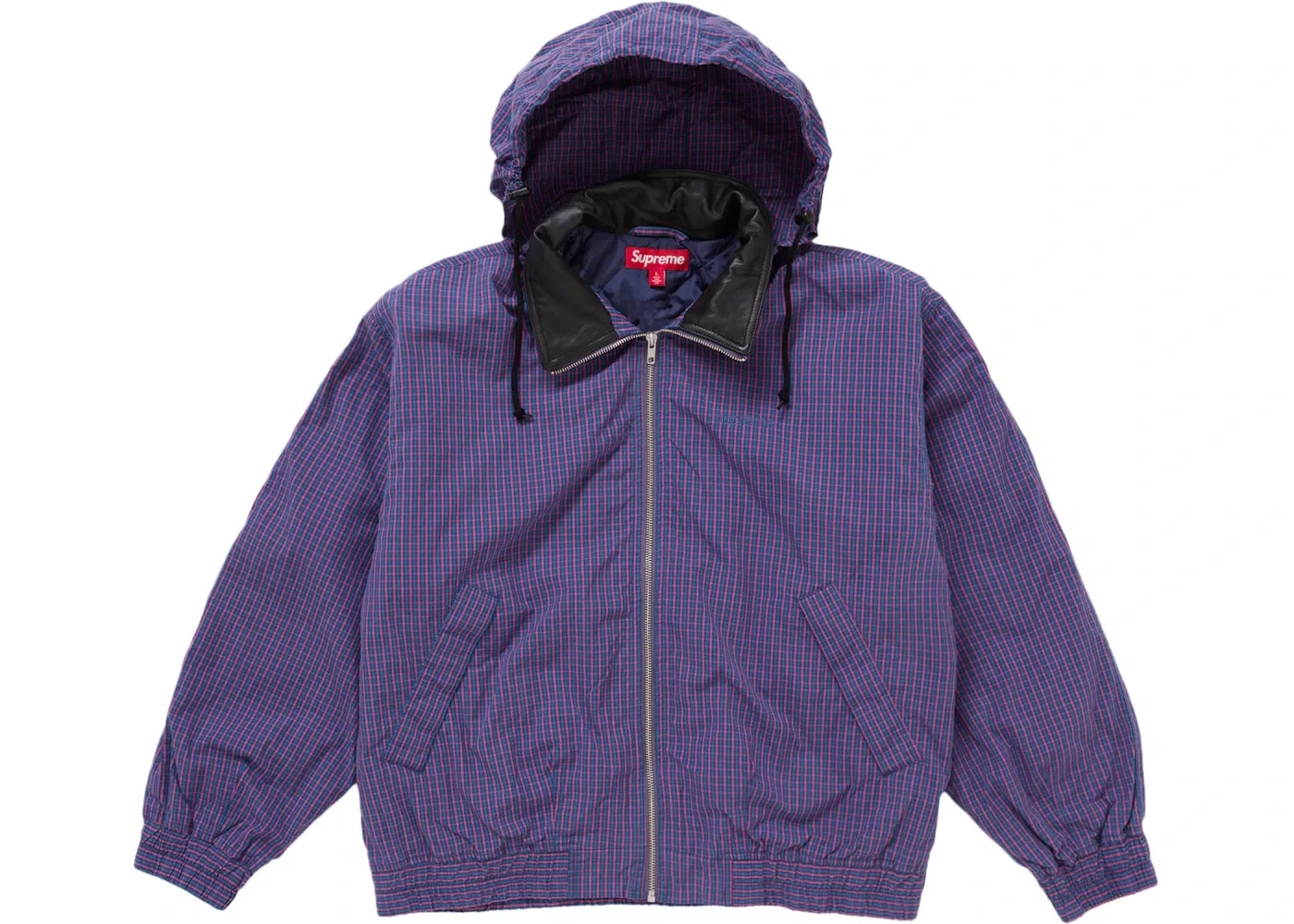 Мужская куртка с воротником из кожи Supreme Jacket (SS25), Blue Plaid — фото 2