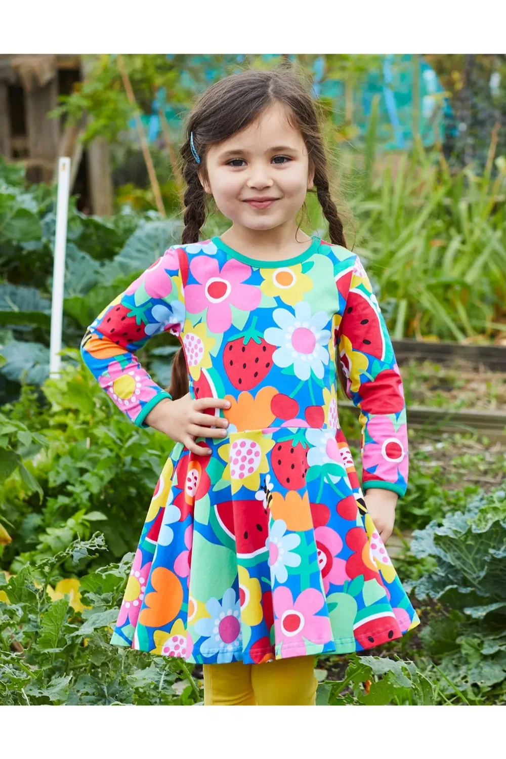 Детское платье-трапеция с цветочно-фруктовым принтом Fruit Flower Print Skater Dress Toby Tiger, Multi — фото 2
