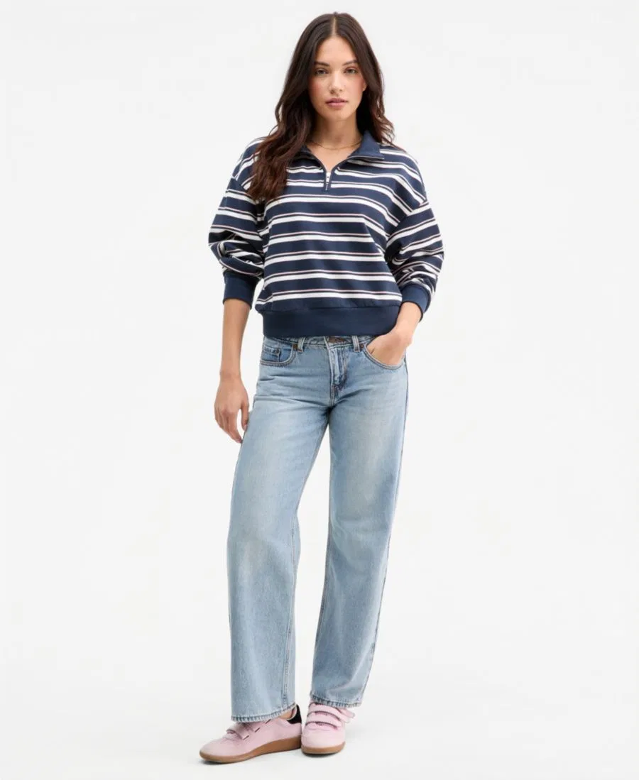 Женский свитшот на молнии Cotton-Blend Everyday Levi's, Ruby Stripe Navy Blazer Powder Pink — фото 2