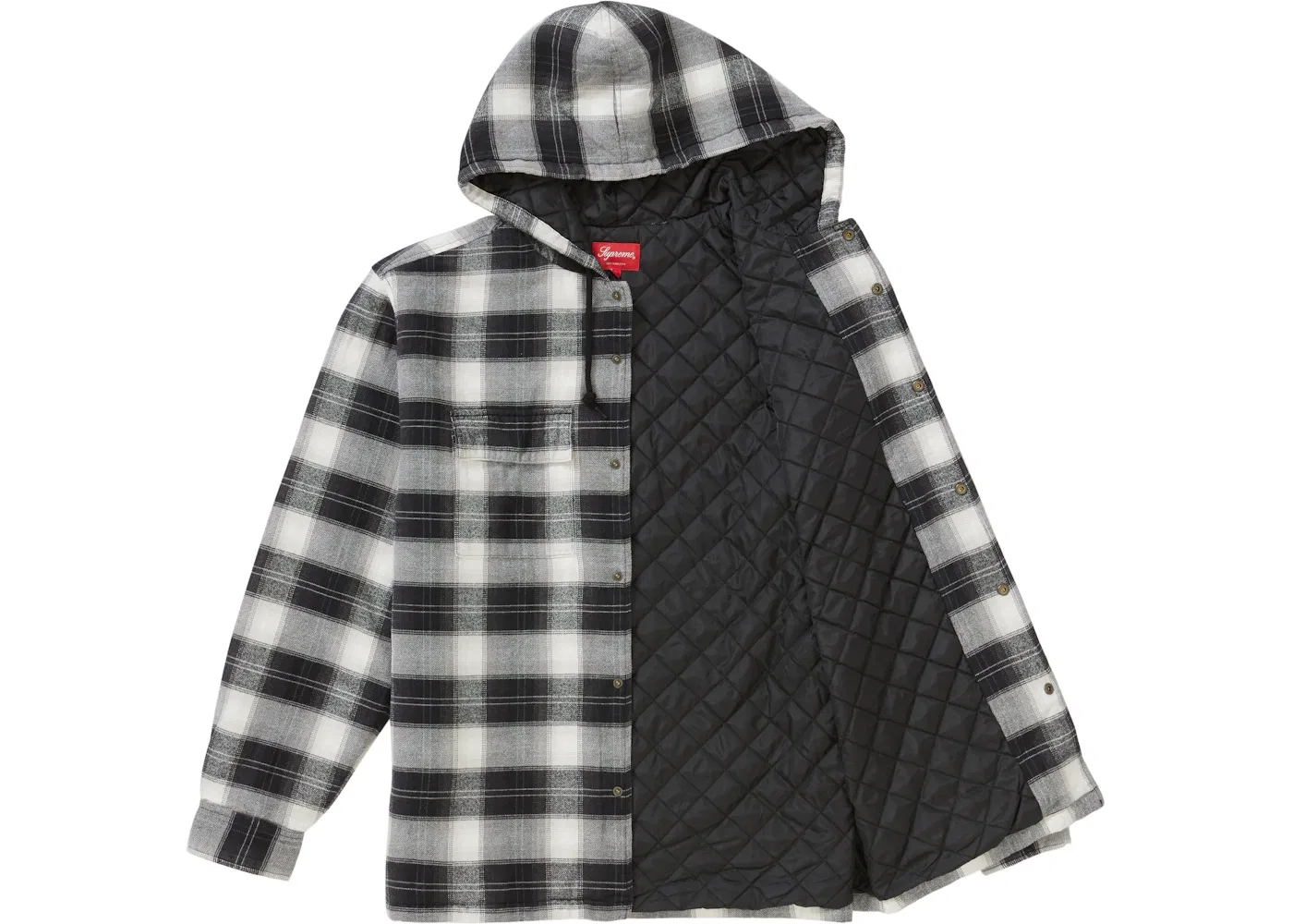 Мужская рубашка с капюшоном стеганая в клетку Supreme, Black — фото 2