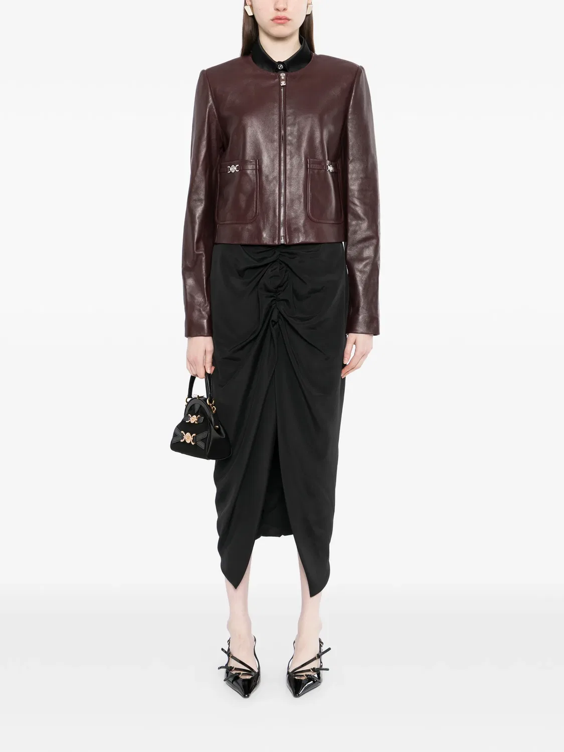 Кожаная куртка на молнии Versace, красный — фото 4