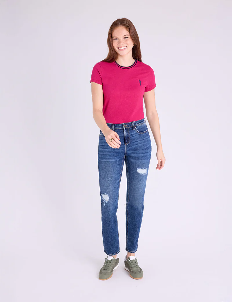 

Футболка U.S. Polo Assn Ringer Neck Trim, темно-розовый