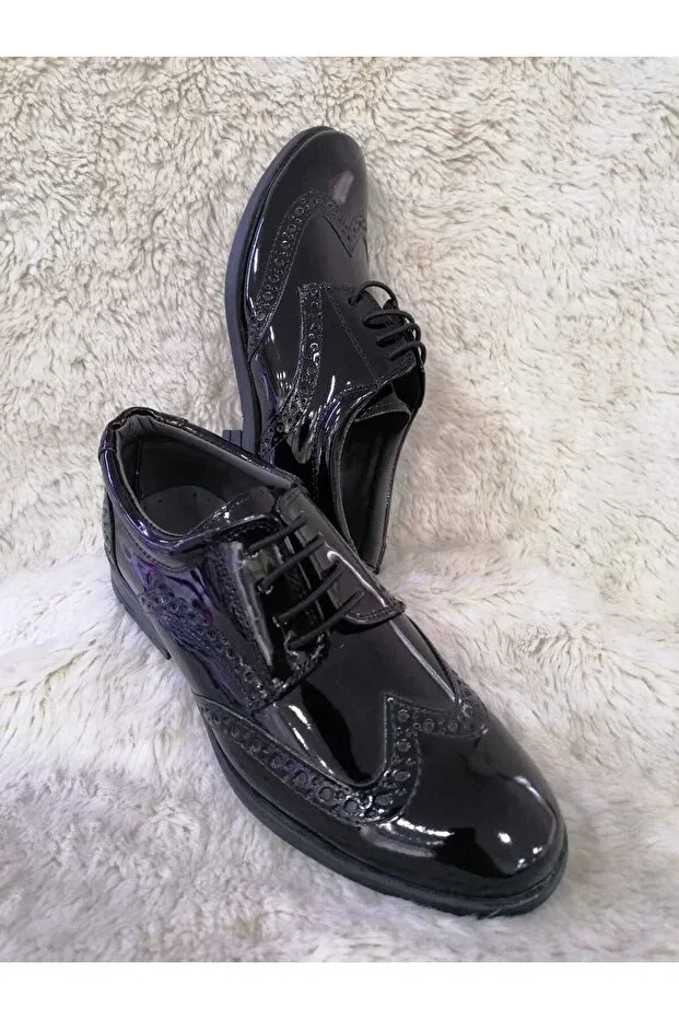 Детские туфли для мальчиков с узором Özgür Kids, Black Patent Leather — фото 4