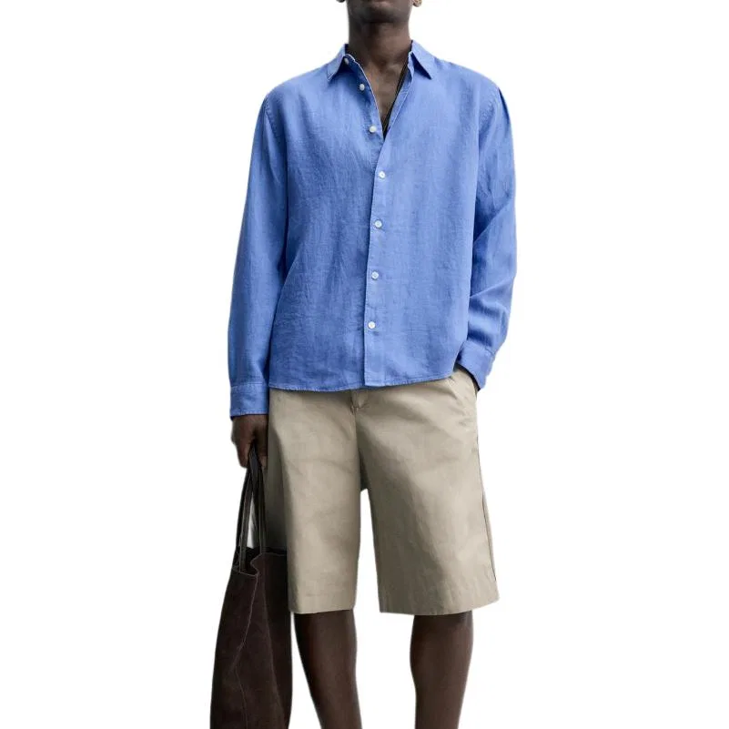 Мужская рубашка с принтом Washed Blue, ZARA, Washed Blue — фото 4
