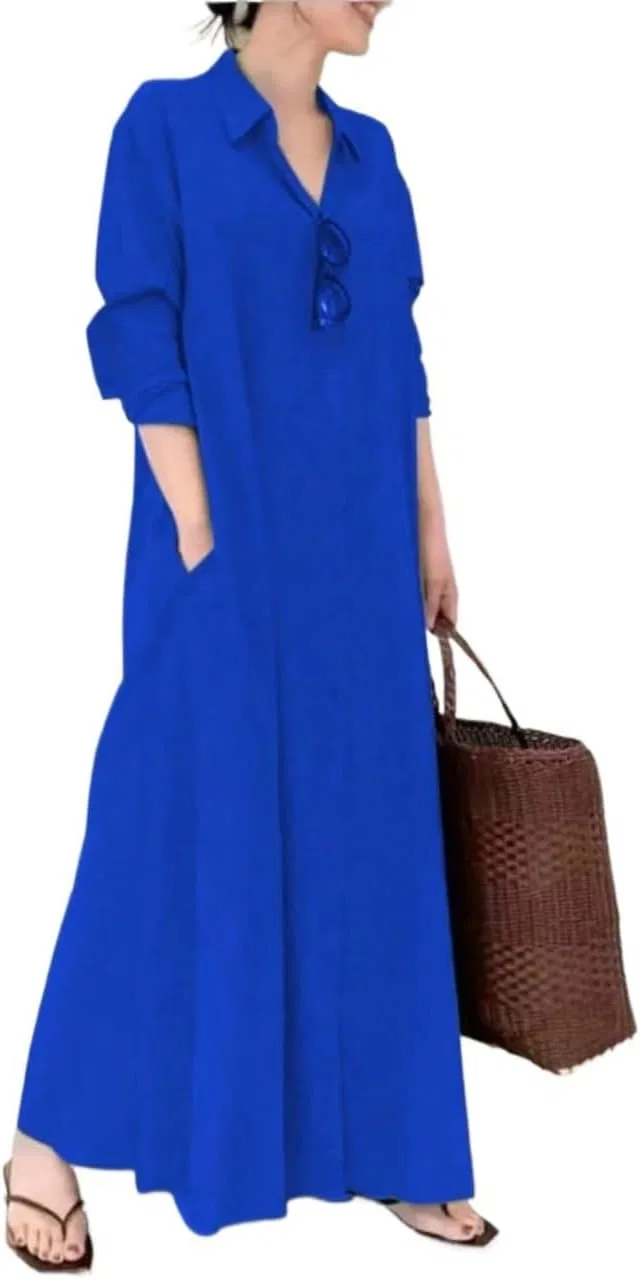 Женское платье-рубашка с пуговицами макси, Royal Blue — фото 3