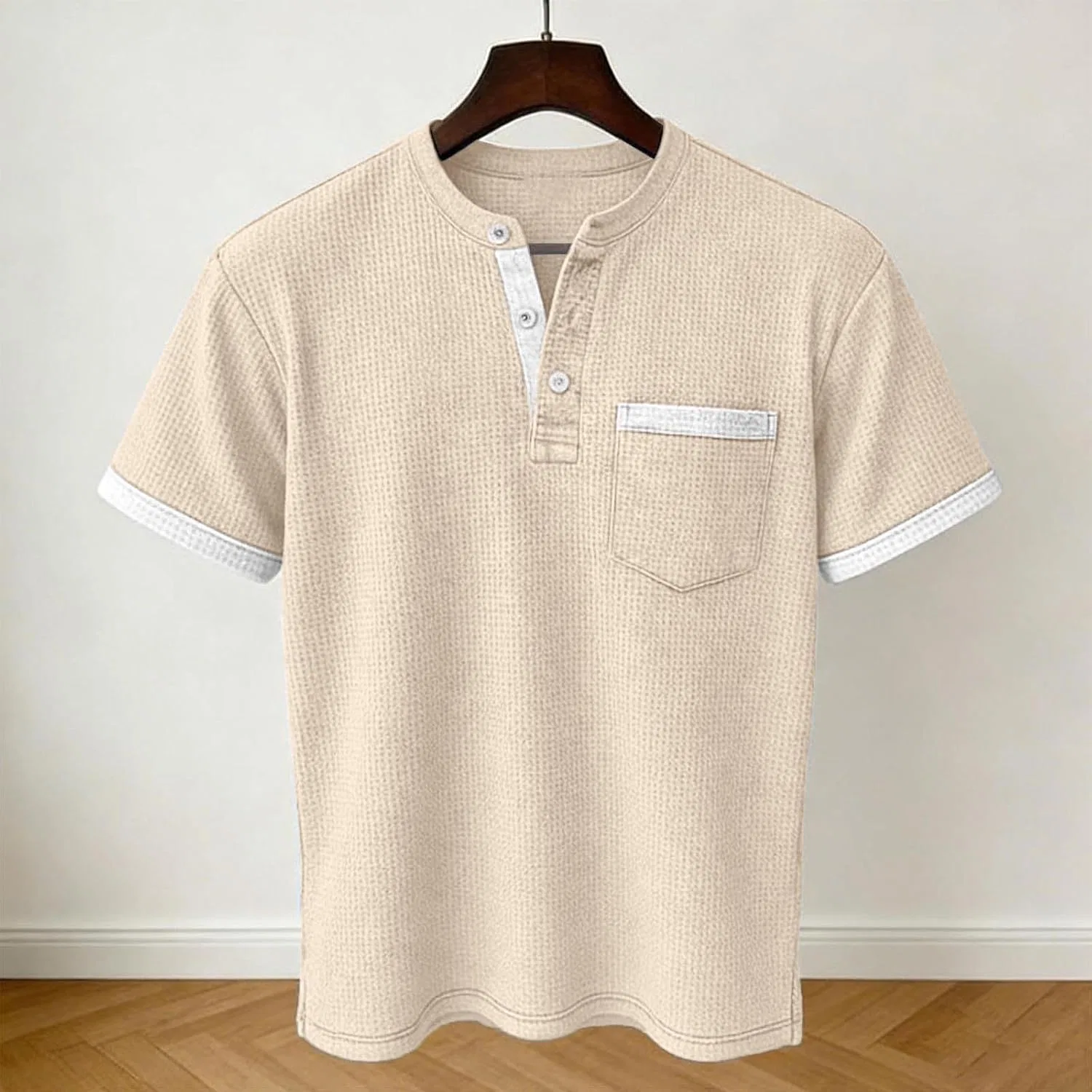 Мужская футболка-поло вафельная с пуговицами Generic, Beige — фото 3