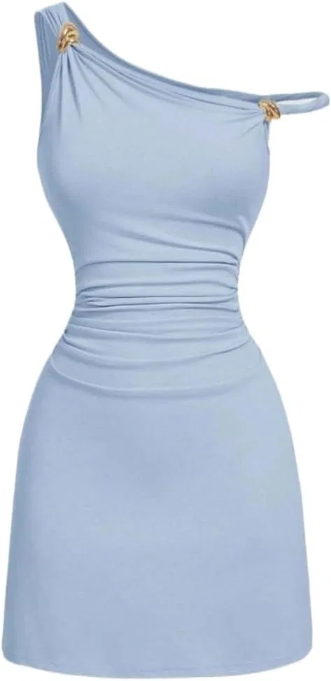 Женское облегающее платье с асимметричным вырезом Generic, Blue