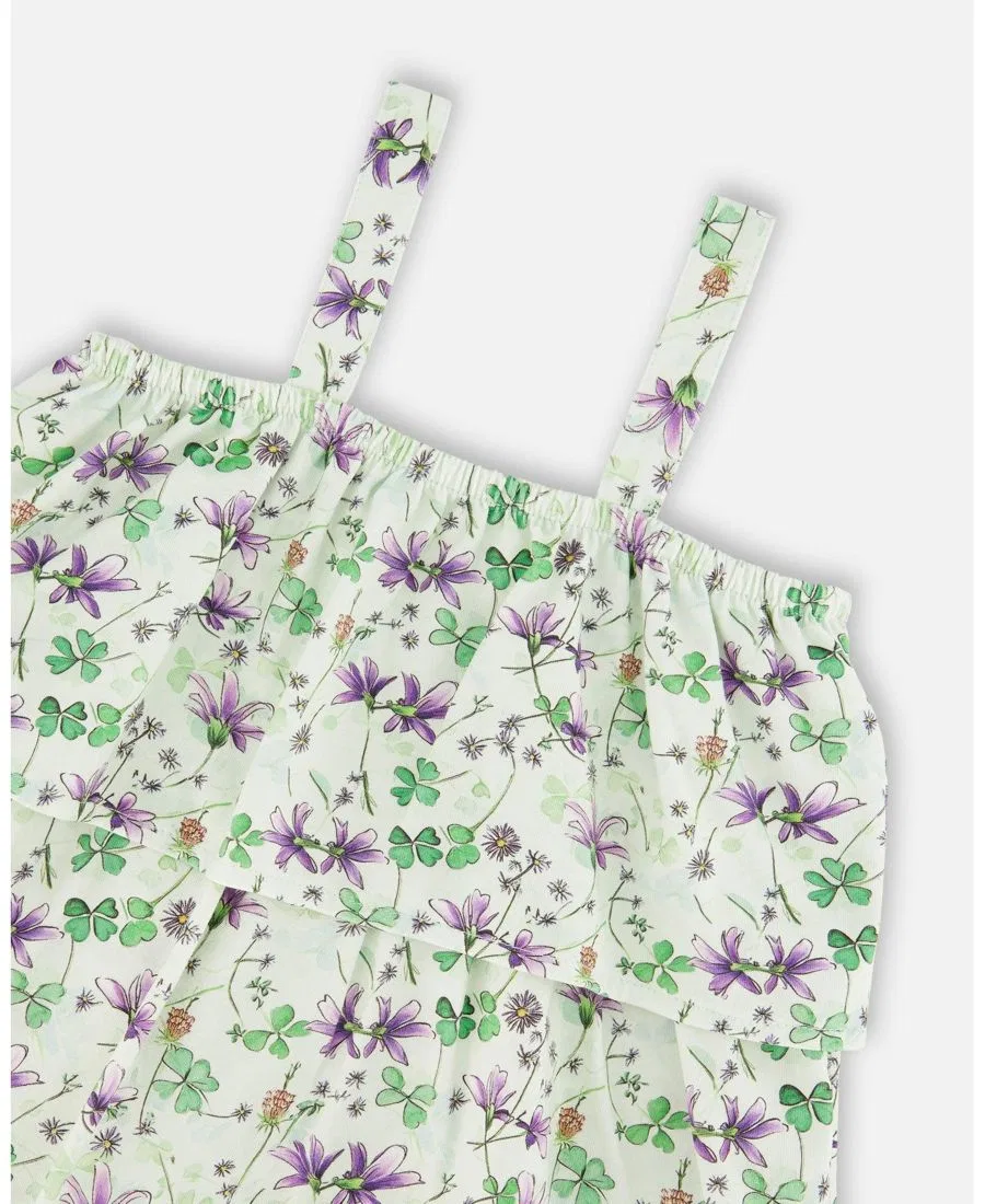 Боди-комбинезон без рукавов с многослойными воланами Deux par Deux, Green Floral Print — фото 4