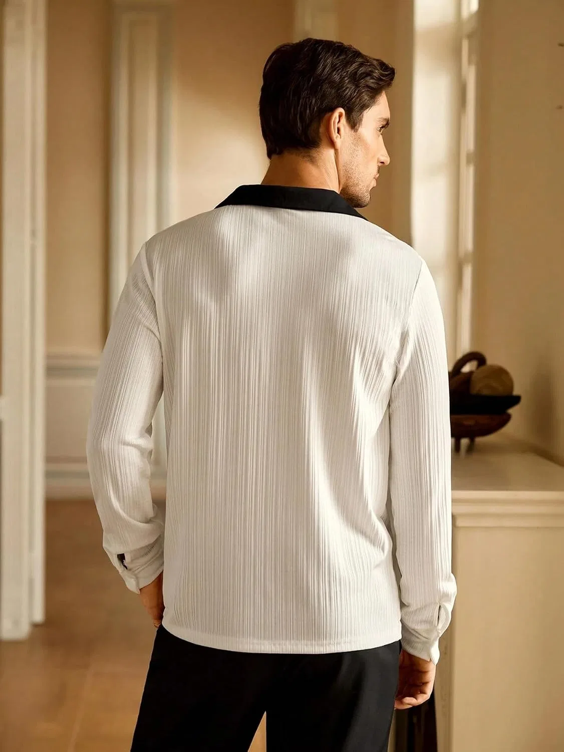 Мужская футболка с v-образным вырезом и завязками Raglan Long Sleeve, White — фото 2
