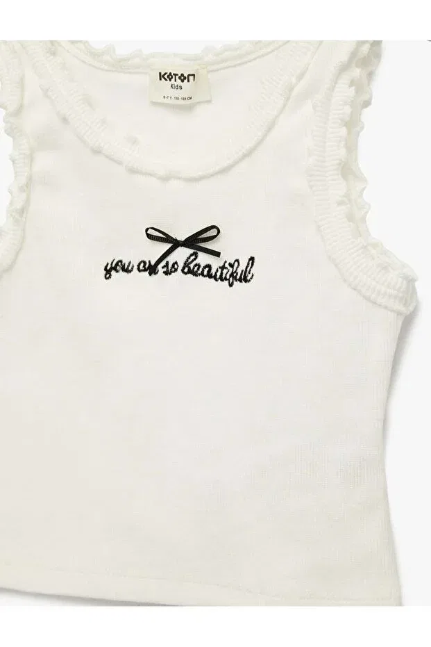 Детское белье для девочек хлопковое без рукавов Embroidery Detailed Ecru Girls' Undershirt Koton, Ecru — фото 3