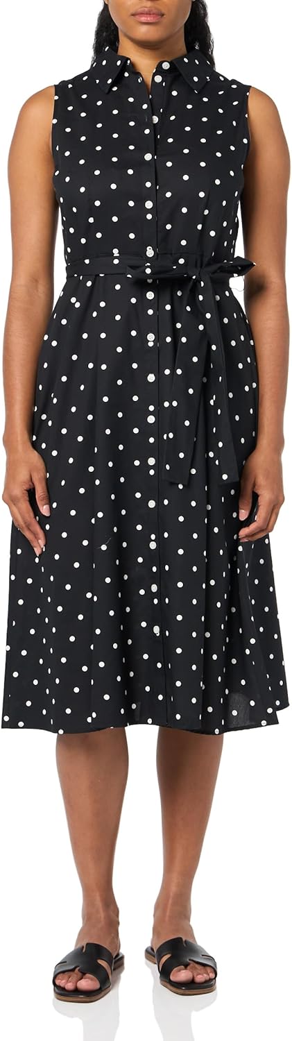 

Женское платье-рубашка миди Tommy Hilfiger без рукавов с воротником, пуговицами спереди и завязкой на талии, Black/Ivory