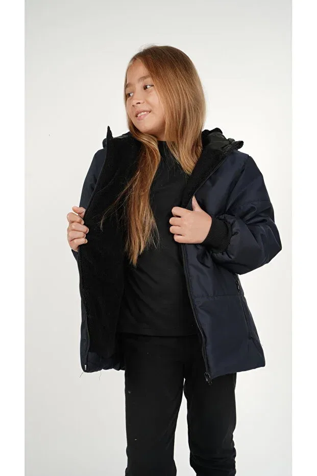 Детское пальто для девочек водонепроницаемое с капюшоном Dublino Kids, Navy Blue — фото 3
