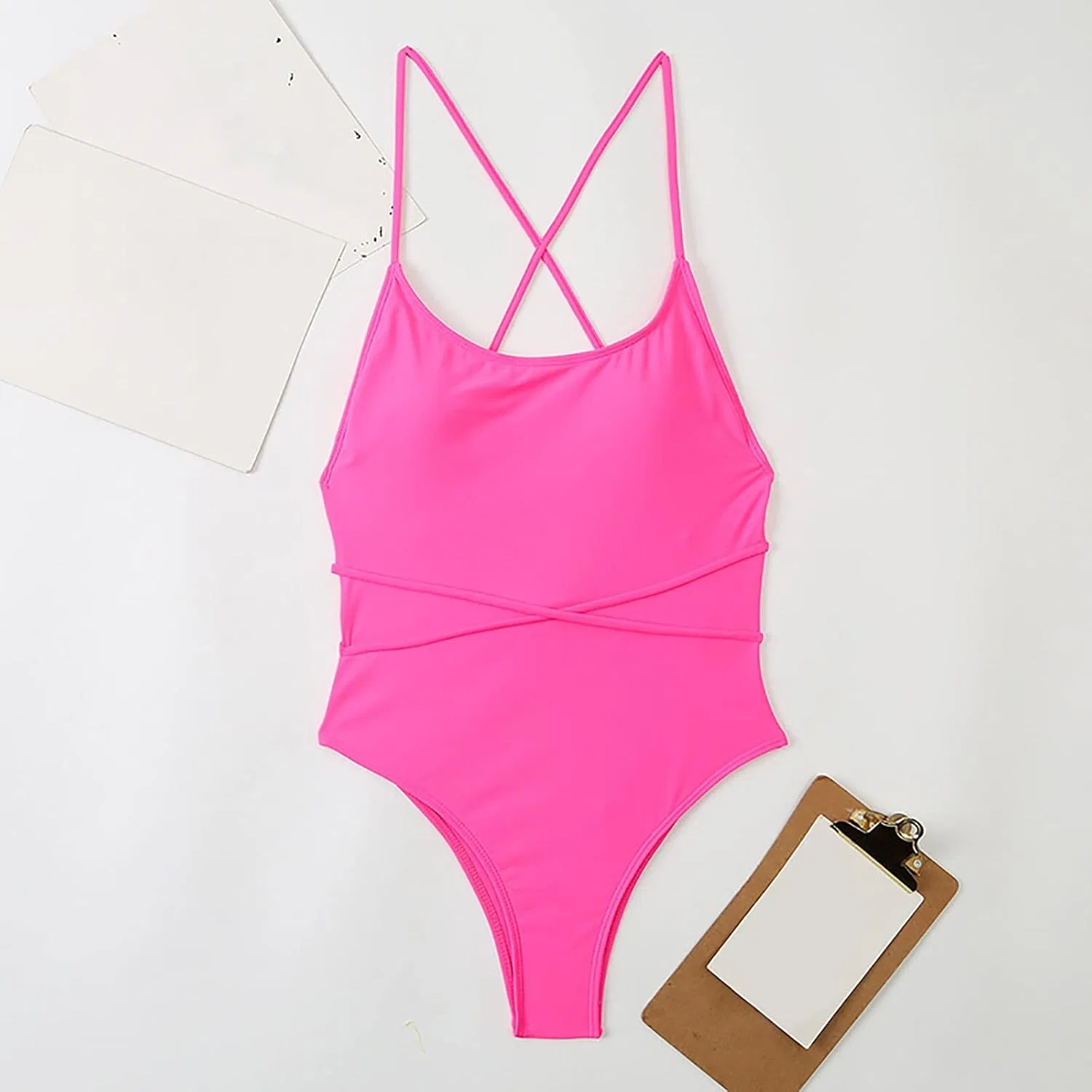 Женский слитный купальник с эффектом утяжки Tankini, Pink — фото 3
