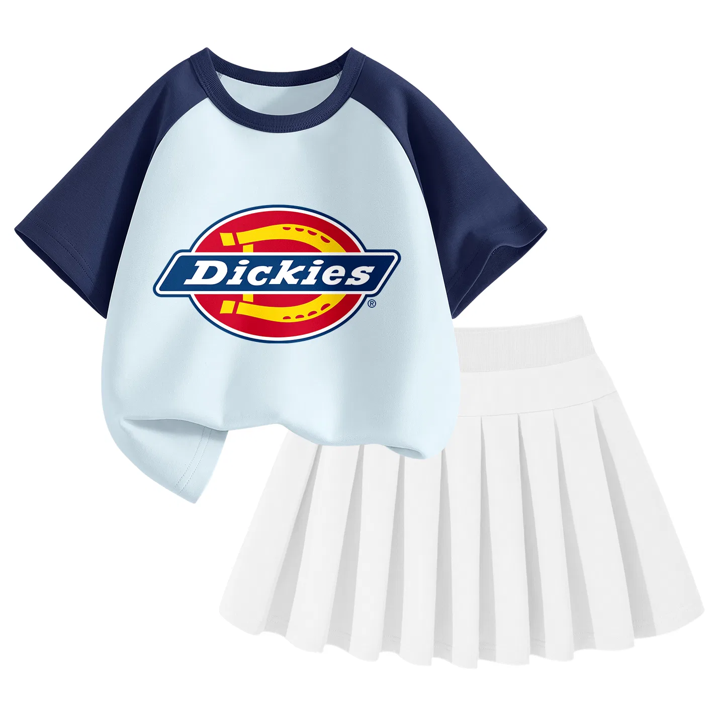 Детский комплект для девочек с юбкой Dickies, Standard Sky Blue+Solid Color White