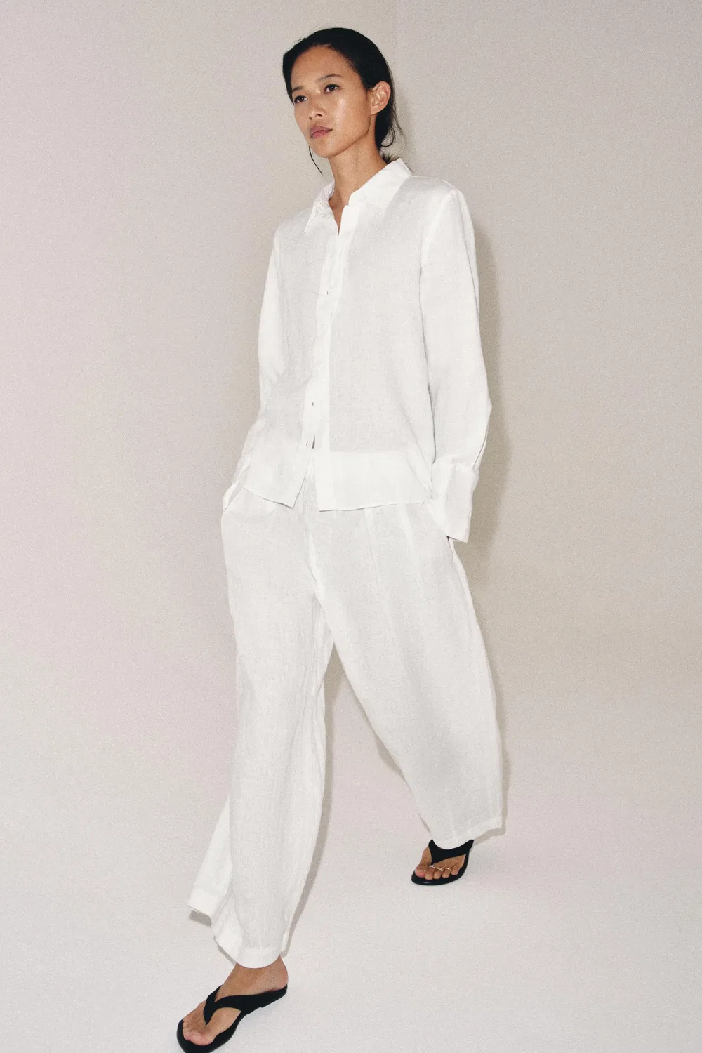 Рубашка из 100% льна из коллекции ZW. ZARA, White