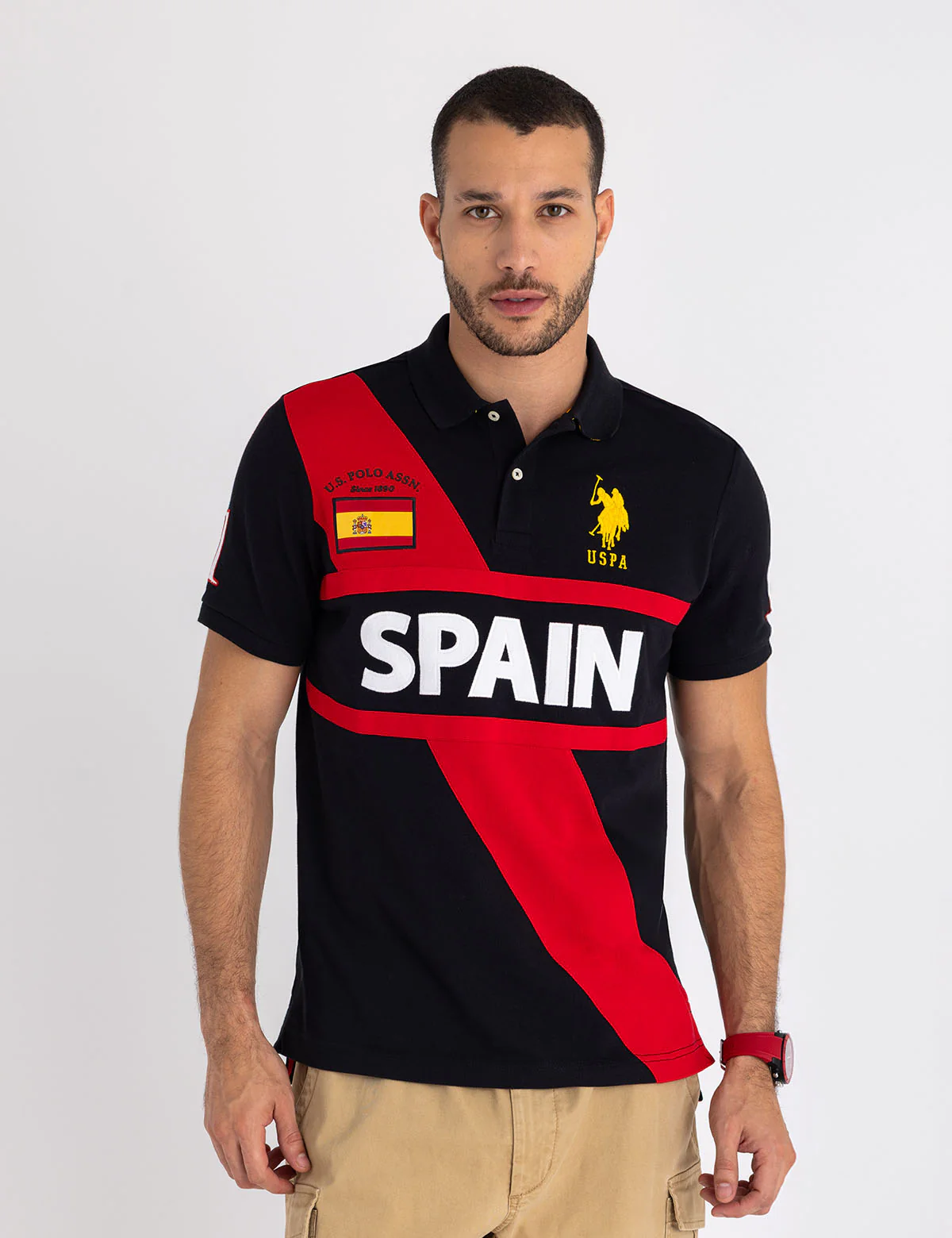 

Футболка-поло U.S. Polo Assn Spain Sash Color Block Pique, черный