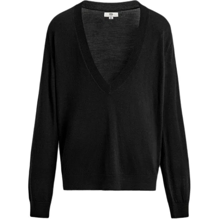 Мужское трикотажное изделие с V-образным вырезом Black ZARA, Black
