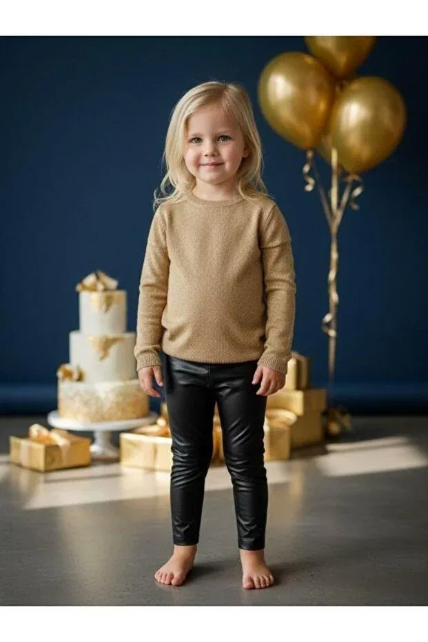 Детские леггинсы для девочек из кожзама Zekids, Black — фото 2