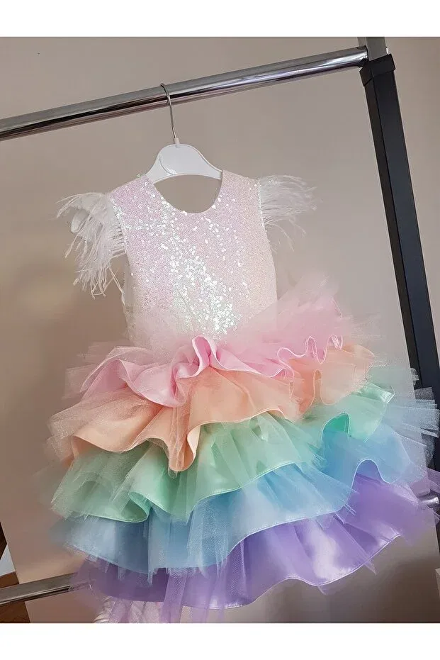 Детское платье для девочек с пайетками Unicorn Colorful Layered Dress Scstil, Colored
